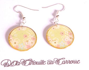 Earrings, lime green print