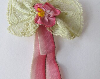 TWO FRENCH Silk Ribbon work appliqué 1920s