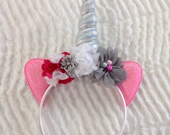 Whimsical Silver & Pink Unicorn Headband