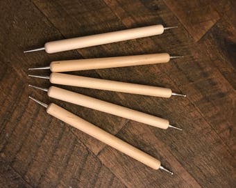 5 Piece Set Wood Handled Dotting Tools for Nail Art Rock Painting or Artist Use