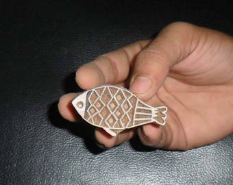 Wood Block Printing Hand Carved Indian Wood Textile Block Stamp Fish Motif