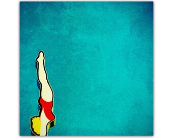 mid century modern art // mid century modern wall art // large wall art // diver swimming girl - High Dive art on canvas