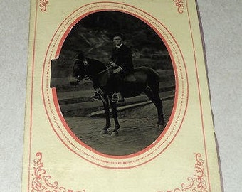 Antique Tintype Portrait of 19th-Century Gentleman on Horseback