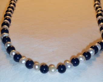 32 inch lazuli lapis and pearl necklace