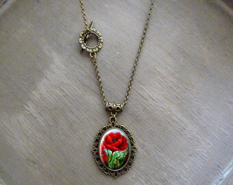 Collier cabochon coquelicot