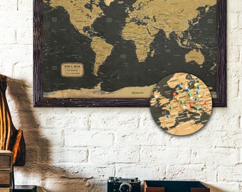 Push Pin Map 24x36" | Large Map | Rugged Style | Foam Board Mounted | Travel Map