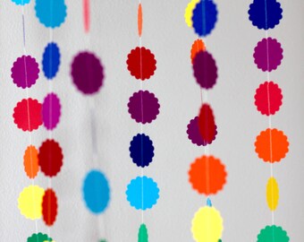 Rainbow Garland, rainbow banner, rainbow birthday, party banner, scalloped, over the rainbow, table banner, dot garland, baby shower