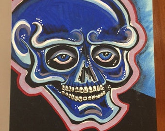 Blu Skull Portrait 11x13 Acrylic Painting on Canvas Board - Original OOAK