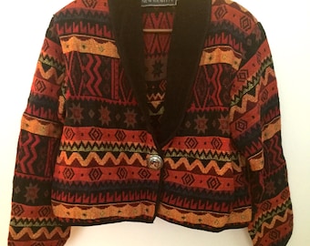 Vintage Southwestern Aztec Style Pendleton Inspired Cropped Jacket