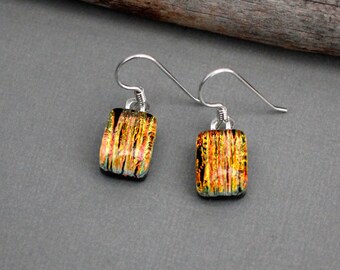 Orange Earrings - Unique Earrings - Dangle Earrings - Drop Earrings - Fused Glass Earrings - Dichroic Glass Earrings