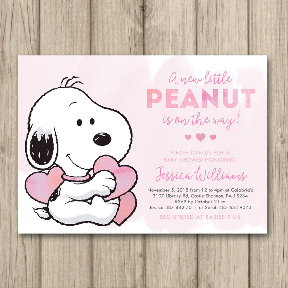 cardstock 5x7 print Invitation Baby Baby Invitation Snoopy Peanuts Shower Shower