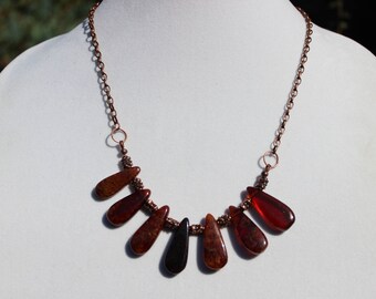 Hessonite Garnet Necklace, Antique Copper Chain Necklace, Boho Necklace, Gemstone Necklace, Statement Necklace