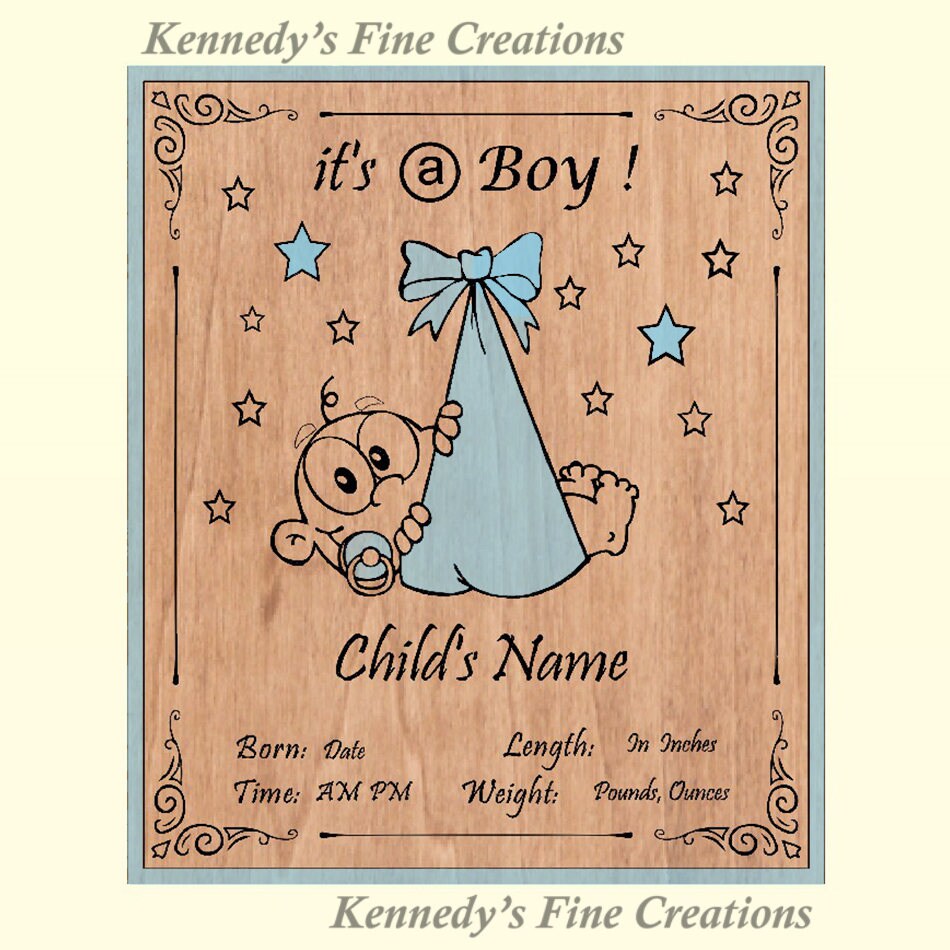 Personalized Engraved Baby Boy or Girl Birth Announcement Wood Plaque