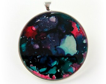 Alcohol Inks on Glass Wearable Art Pendant