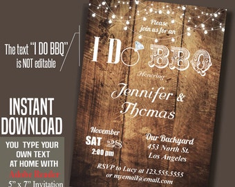 I do BBQ Invitation, Printable Rustic wedding shower invite, Instant Download self editable PDF file A510