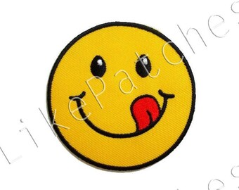 Yellow Funny Smiley Face New Sew / Iron On Patch Embroidered Applique Size 6.5cm.x6.5cm.