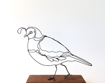 California quail wire sculpture. Quail art. Quail figurine. Wild bird art. Gifts for birdwatchers. Quail sculpture. Bird decorations.