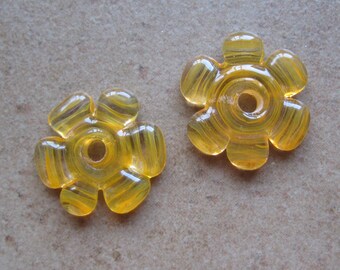 Lampwork Beads - SueBeads - Disc Beads - Disc Flowers - Mango Orange Cut Disc Flower Bead Pair - Handmade Lampwork Beads - SRA M67