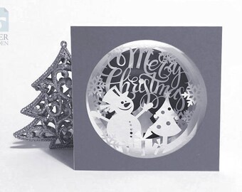 Papercut Template Tunnel card “Snowman”, Instant Download, SVG, PDF, DIY, Cut&Glue Own 3d Pop-up Card