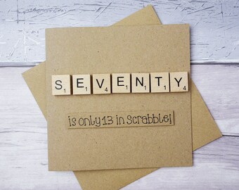 70th birthday card, Seventieth Scrabble card, Funny birthday card, Handmade Scrabble tile card, Happy Birthday card, Wooden alphabet tiles