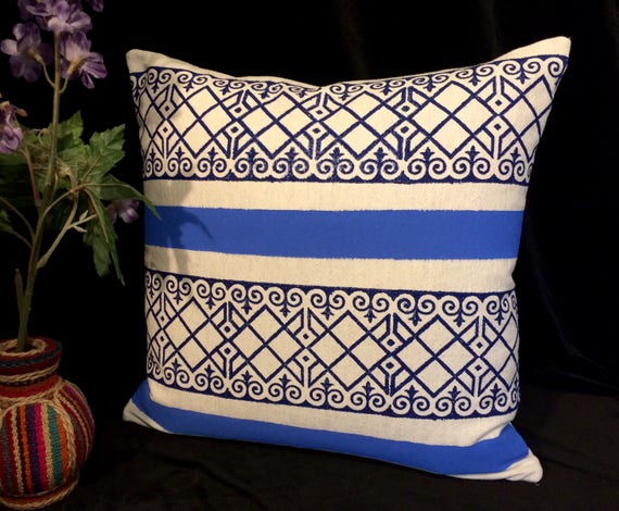 Decorative blue stripes pillow, quality handprinted Cushion, Cotton and linen pillow, modern pillowcase dresses, xmas for her,washed linen