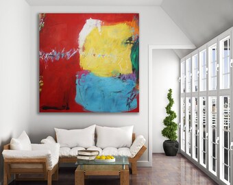 Large Colorful Abstract Painting / Original Art / Red Abstract Art / Modern Art / Colorful Painting