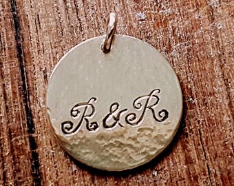 14k Gold Monogram Disk Pendant, 5/8 Inch Personalized Coin Tag Pendant, Handmade