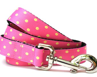 Polka Dot Dog Leash 1" Pink and Yellow Dog Leash