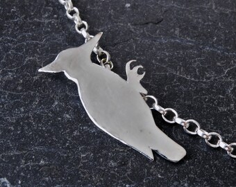 Bird, nest necklace - silver bird necklace - pearl necklace - wood pecker pendant - charm necklace - silver necklace - mothers day gift