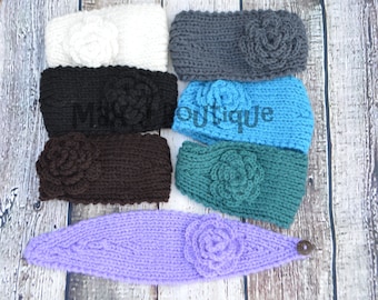 Knit Flower Ear warmer - Crochet Headband
