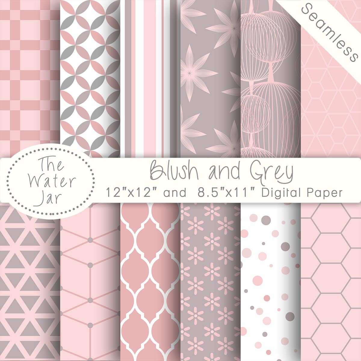 Blush and Grey Digital Wallpaper Pink Rose SEAMLESS