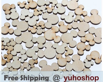 Mickey Mouse Head Shaped Mini Mixed Small Wooden Embellishments Scrapbooking Shapes for Craft Decor Button,Earrings, DIY Project,Card Making