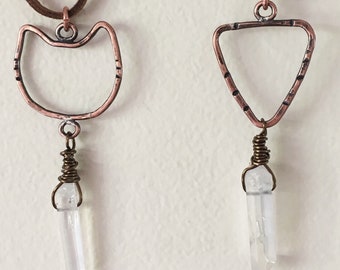 Crystal Necklace Handmade Hammered Antiqued Copper Minimalist