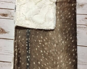 Axis Deer Faux Fur Blanket// Deer Print Blanket// Fawn Print Blanket