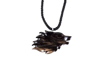 Mens Wolf Necklace, Carved Wolf Pendant, Wolf Jewelry, Wooden Wolf Necklace, Mens Wood Necklace, Totem Spirit Animal Pendant, Tribal Jewelry