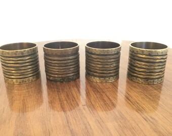 Set of 4 Brass Finish Metal Napkin Rings Artisanal Modernist Lot #3