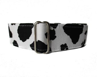 1.5 Inch Martingale Collar, Cow Martingale Collar, Cow Dog Collar, Greyhound Martingale, Black Dog Collar, Sighthound Collar, Cow Doggie