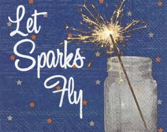 Patriotic NAPKINS, Fourth of July Napkins, Sparkler Napkins, American Napkins, Red White Blue Napkins, Fireworks Napkins, Americana Napkins