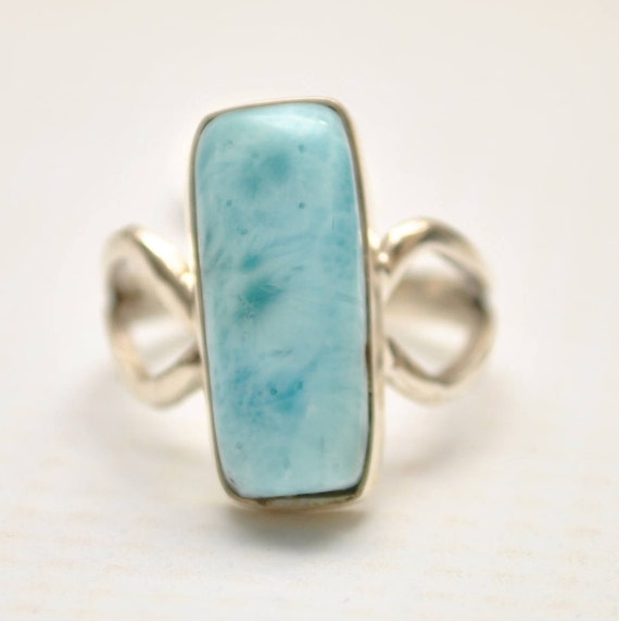 Sterling Silver Larimar Rectangle Ring Sz 7 #9353