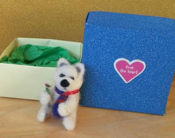 Needle Felted Teddy Bear with Flower Ooak