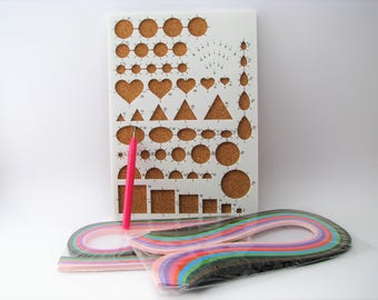 Quilling set with template board - quilling pen and paper quilling strips - Paperolles - Beginner's Kit - Quilling Kit