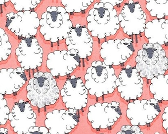 Michael Miller Eyes On Ewe Sheepish Geranium fabric - 1 yard