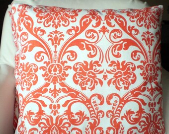 SALE Orange White Damask Pillow Covers Decorative Throw Pillows Cushions Orange White Damask Abigail Couch Bed 12 x 16 or 12 x 18