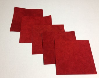 Ultrasuede fabric squares scraps sampler Rich Red shade 4in X 4in. 5 pieces.