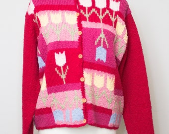 Adorable Vintage Talbots Tulip Design Cotton Cardigan