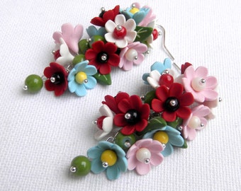 Colourful Earrings Flower Earrings Dangle Earrings Handmade Earrings Polymer Jewelry Floral Jewelry Fashion Jewelry Flowers MADE TO ORDER