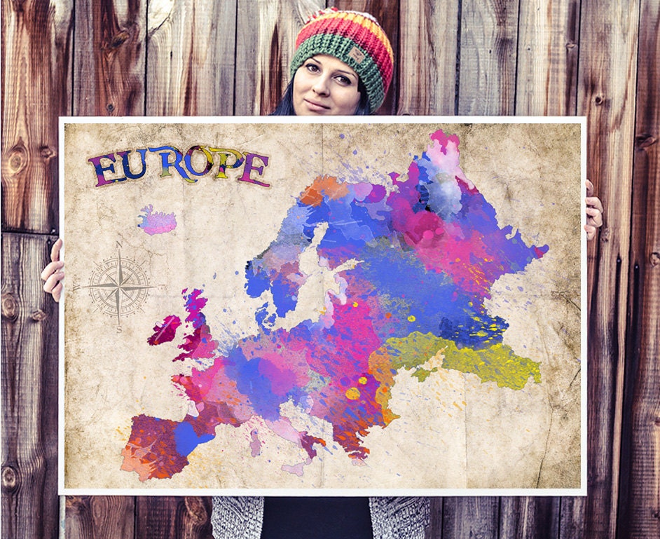WATERCOLOR MAP Europe Map Watercolor Painting. Watercolor