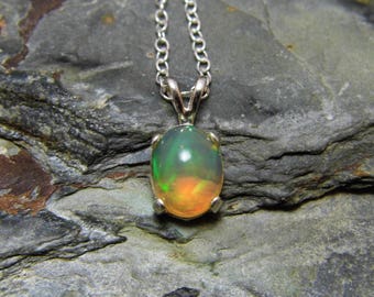 Ethiopian Opal Pendant Necklace Sterling Silver Necklace Natural Opal Cabochon Fire Opal 1.82 carats