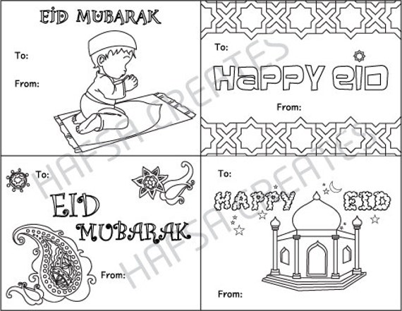 Happy Eid Mubarak Printable coloring cards Digital File Pdf