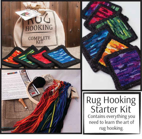Rug hooking kit 4 Coasters Complete kit wool linen hook